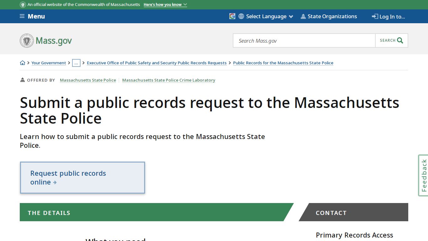 Submit a public records request to the Massachusetts State Police